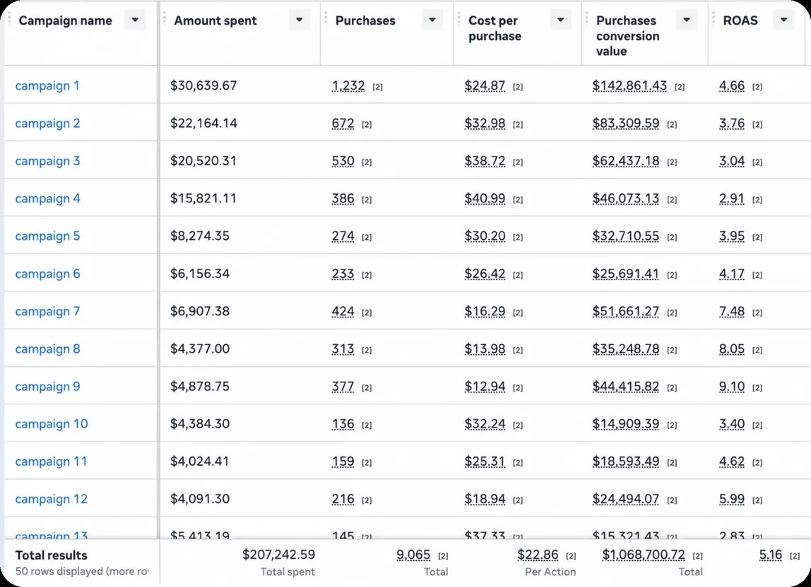 Meta Ads Manager campaign report