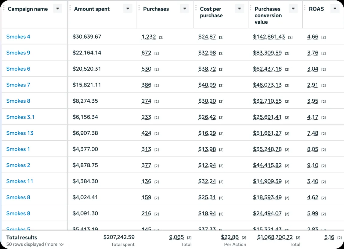 Meta Ads Manager campaign report